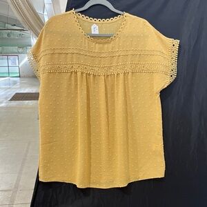 Yellow Lace Trim Women's Top